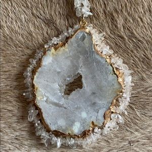Grey gold crystal pendant long necklace